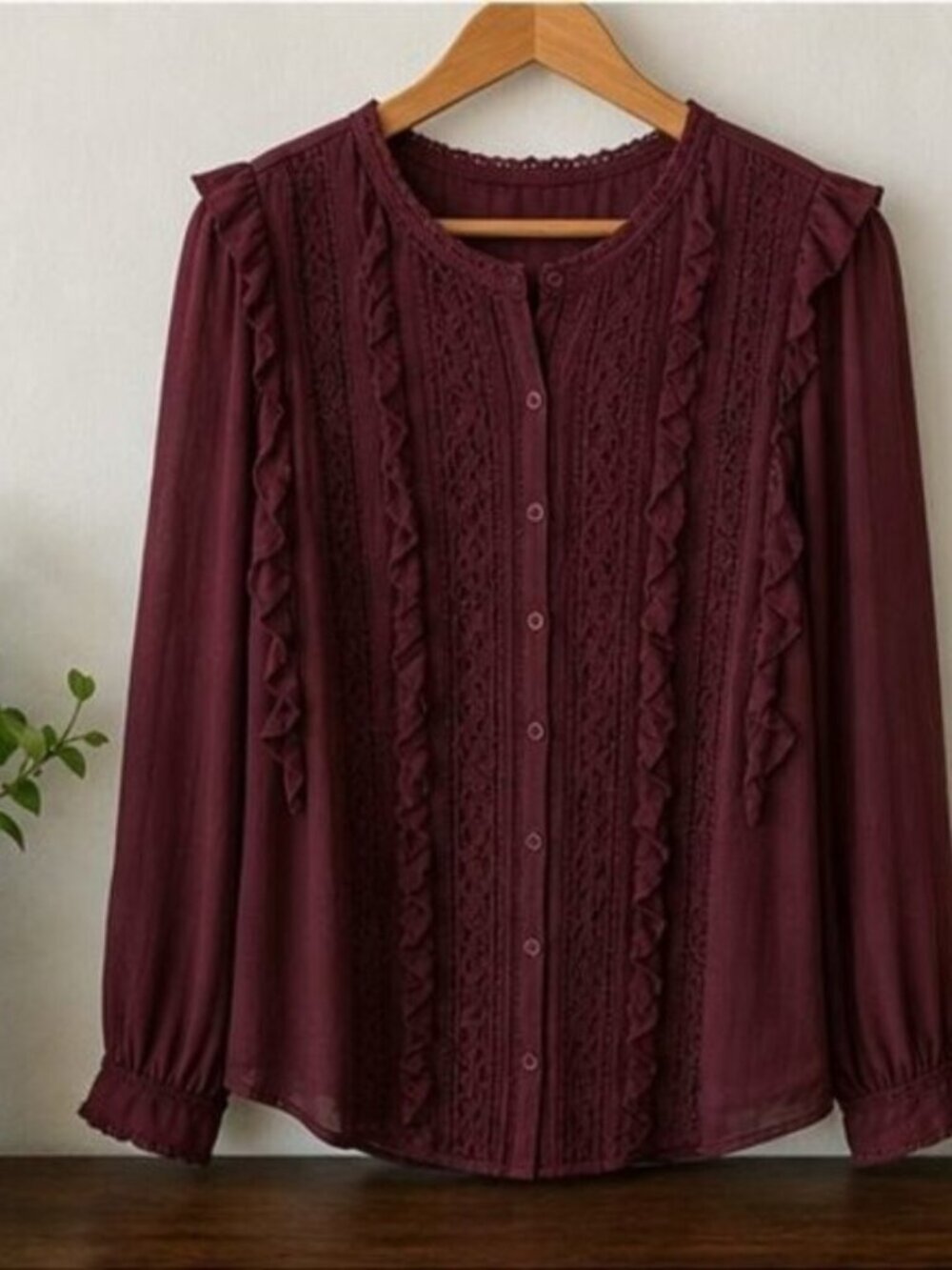 Burgundy Ruffle Blouse